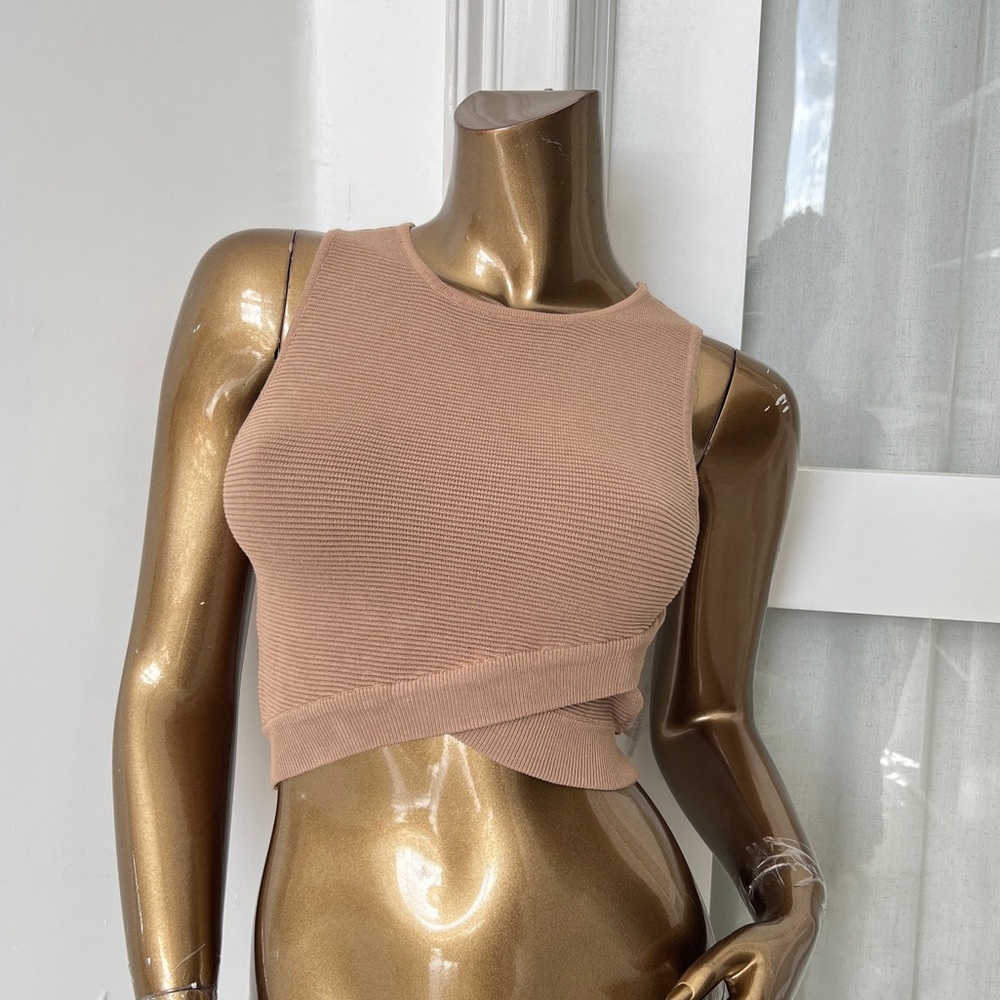 Brand New Sleeveless Tan Ribbed Crop Top